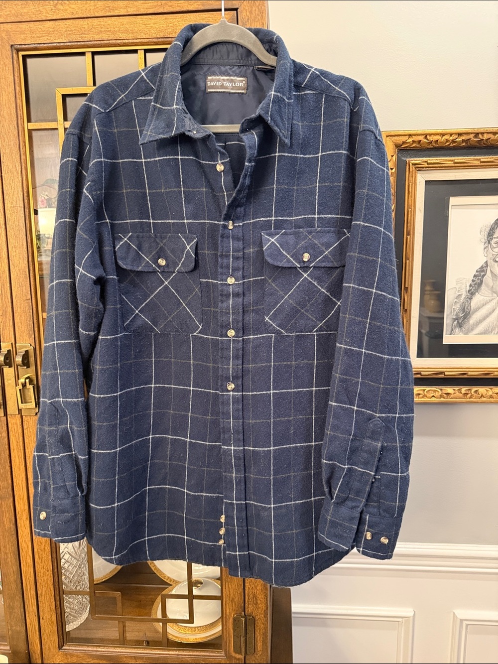 David Taylor Vintage Navy Windowpane Long-Sleeve Button-Up Shirt